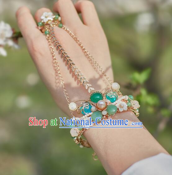 Chinese Handmade Hanfu Bangle with Ring Traditional Jewelry Ancient Princess Bracelet