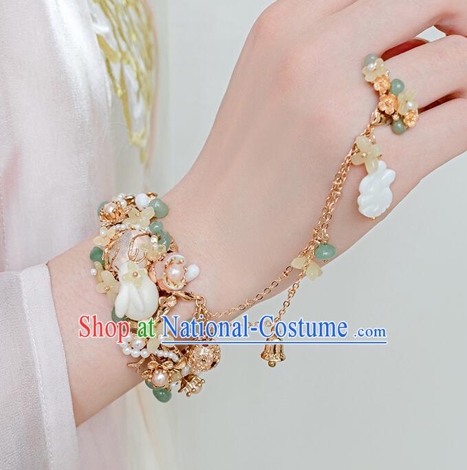 Chinese Ancient Princess Bracelet Handmade Hanfu Osmanthus Rabbit Bangle with Ring Traditional Moon Goddess Jewelry