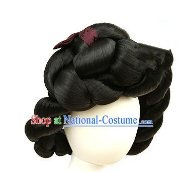 Korean Handmade Hanbok Black Hair Piece Court Bride Headdress Traditional Women Braid Wig