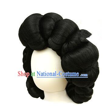 Korean Traditional Women Braid Wig Handmade Hanbok Black Hair Piece Court Bride Headdress