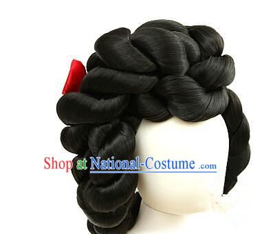 Korean Court Women Headdress Traditional Bride Braid Wig Handmade Hanbok Black Hair Piece