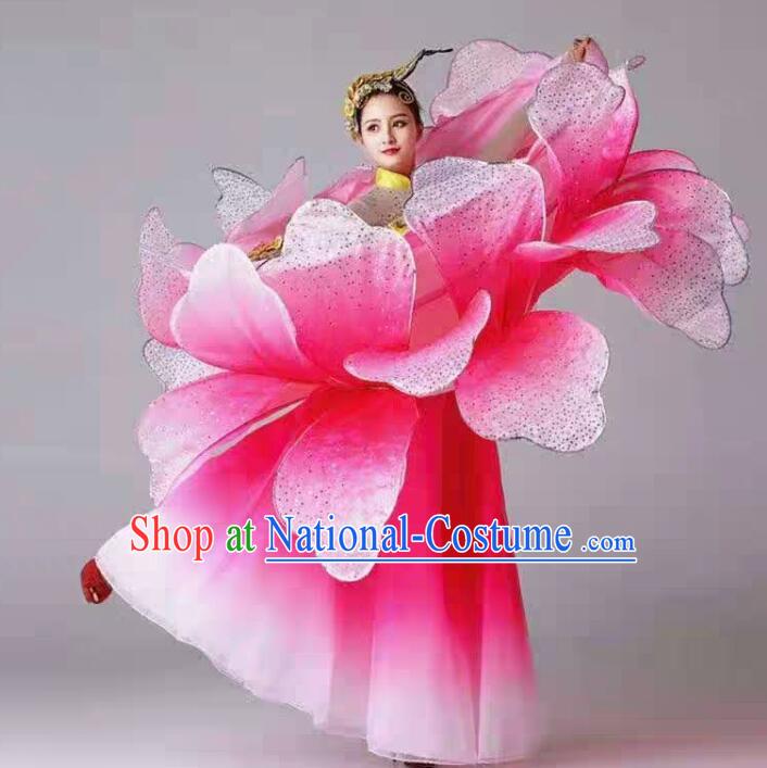 Professional Stage Performance Flower Dance Dress Pink Costume for Women