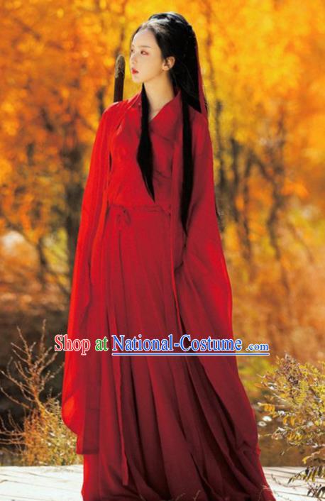 Chinese Jin Dynasty Swordswoman Clothing Ancient Female Knight Costume Traditional Red Hanfu Dress