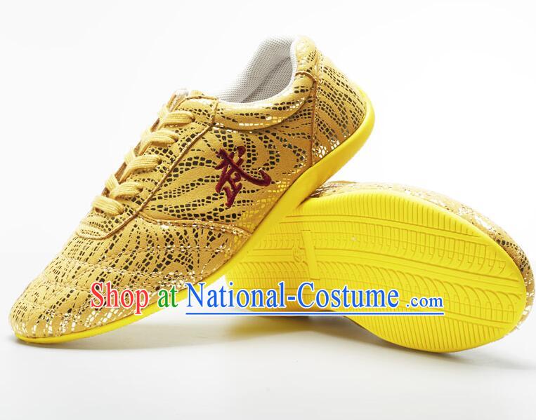 Top Handmade Golden Martial Arts Shoes Wushu Competition Shoes Chinese Kung Fu Shoes