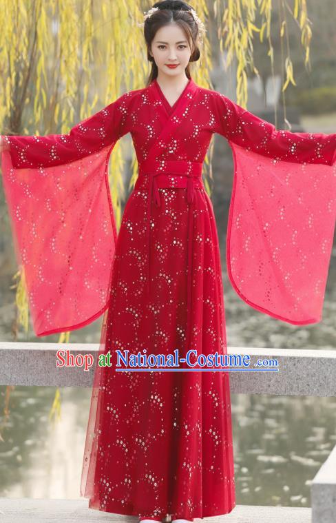 Chinese Ancient Swordswoman Red Dress Clothing Traditional Ming Dynasty Female Costume