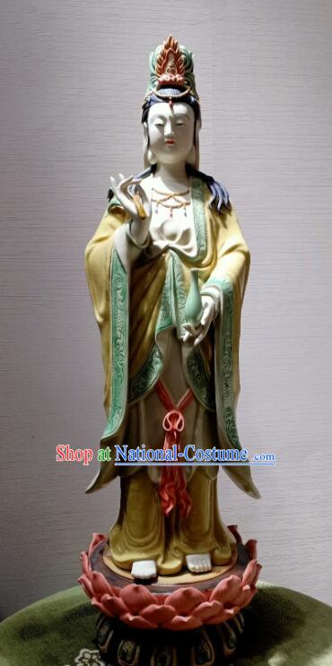 Chinese Buddha Goddess Porcelain Arts Shi Wan Guan Yin Ceramic Figurine Handmade  inches Standing Guanyin Statue