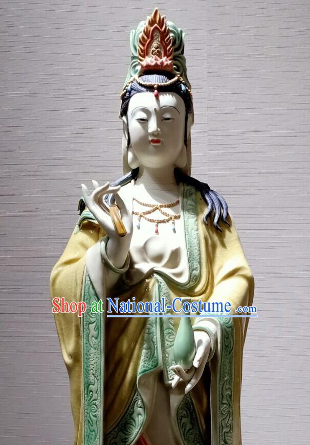 Chinese Buddha Goddess Porcelain Arts Shi Wan Guan Yin Ceramic Figurine Handmade  inches Standing Guanyin Statue