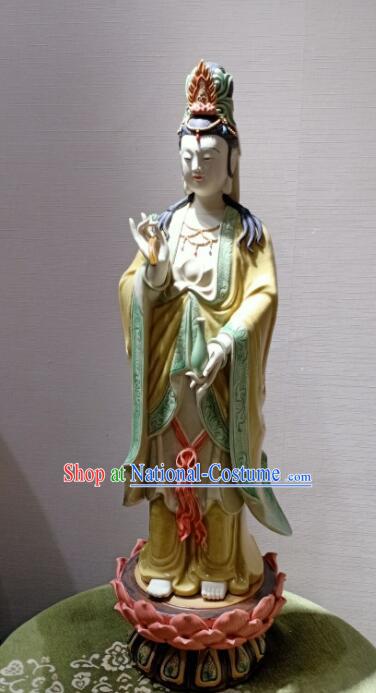 Chinese Buddha Goddess Porcelain Arts Shi Wan Guan Yin Ceramic Figurine Handmade  inches Standing Guanyin Statue