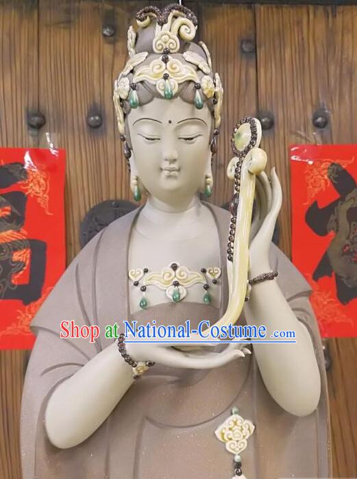 Chinese Mother Buddha Porcelain Arts Handmade Shi Wan Guan Yin Ceramic Figurine  inches Standing Guanyin Statue