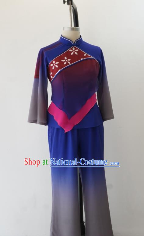 Chinese Folk Dance Blue Outfit Yangko Dance Costume Spring Festival Gala Stage Performance Clothing