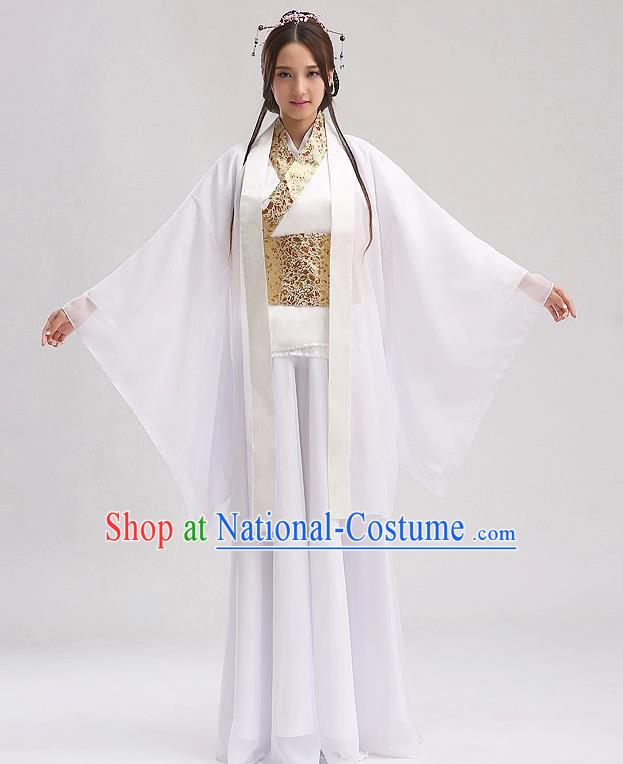 Chinese The Legend of White Snake Bai Suzhen White Dress Ancient Fairy Garment Costume Classical Dance Clothing