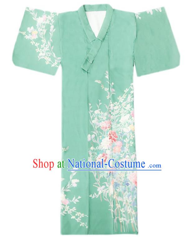 Japan Light Green Kimono Japanese Summer Festival Sakura Yukata Dress Traditional Young Lady Garment