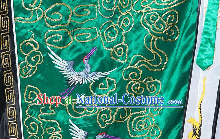 Chinese Handmade Taoist Master Costume Embroidered Crane Green Silk Robe Ritual Priest Frock Taoism San Qing Garment