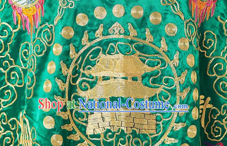 Chinese Handmade Taoist Master Costume Embroidered Crane Green Silk Robe Ritual Priest Frock Taoism San Qing Garment