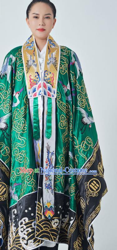 Chinese Handmade Taoist Master Costume Embroidered Crane Green Silk Robe Ritual Priest Frock Taoism San Qing Garment