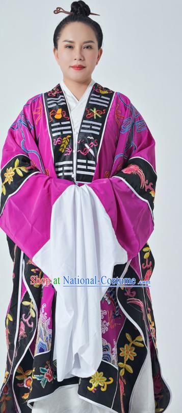 Chinese Maoshan Taoist Master Costume Traditional Embroidered Dragon Purple Robe Taoism Ritual Priest Frock San Qing Garment