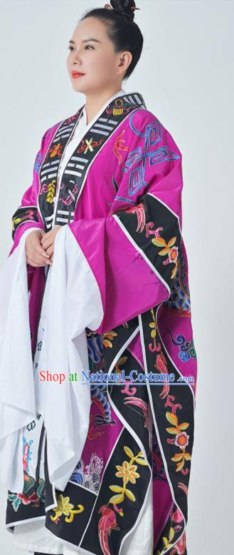 Chinese Maoshan Taoist Master Costume Traditional Embroidered Dragon Purple Robe Taoism Ritual Priest Frock San Qing Garment