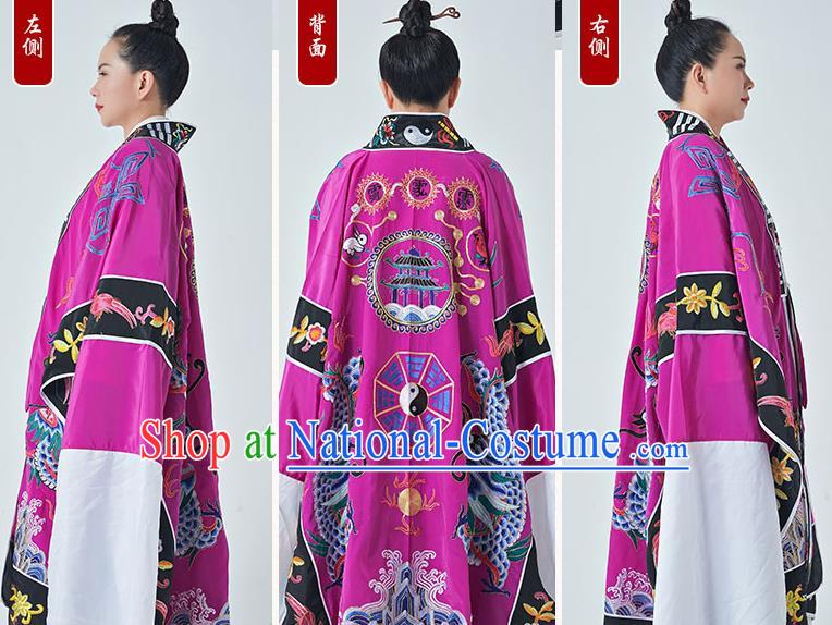 Chinese Maoshan Taoist Master Costume Traditional Embroidered Dragon Purple Robe Taoism Ritual Priest Frock San Qing Garment