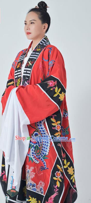 Chinese San Qing Garment Maoshan Taoist Master Costume Traditional Embroidered Dragon Red Robe Taoism Ritual Priest Frock