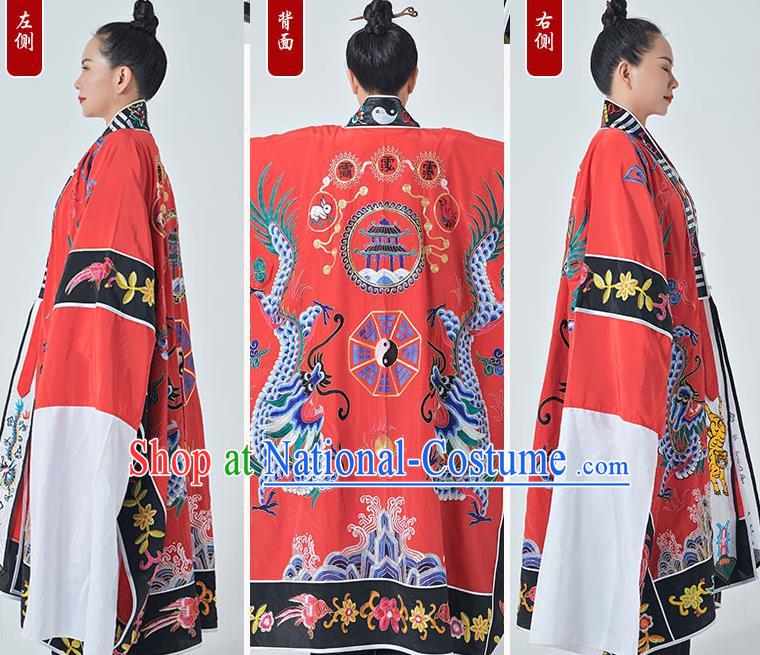 Chinese San Qing Garment Maoshan Taoist Master Costume Traditional Embroidered Dragon Red Robe Taoism Ritual Priest Frock