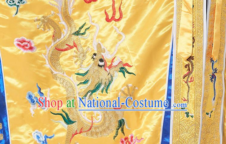 Chinese Taoism Ritual Priest Frock San Qing Garment Taoist Master Costume Traditional Embroidered Dragon Yellow Silk Robe