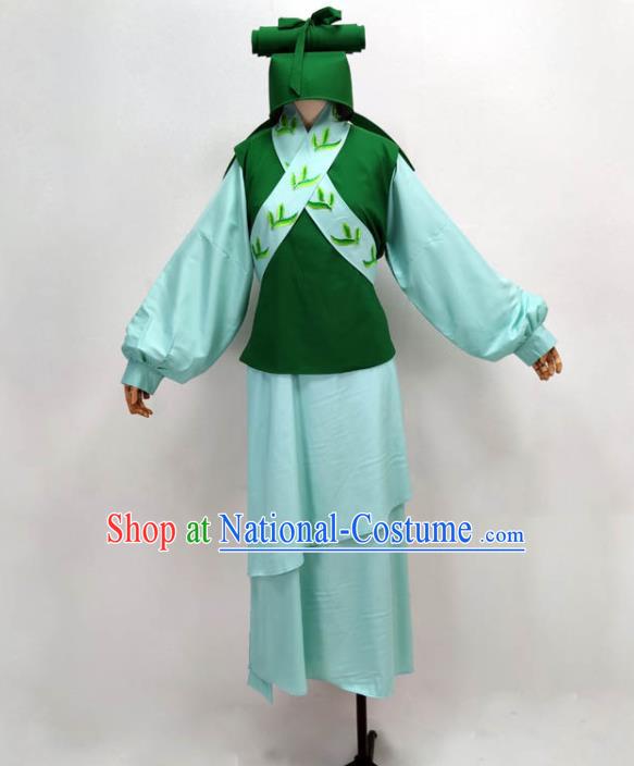 Chinese Peking Opera Garment Costume Ancient Manservant Green Outfit Shaoxing Opera Clothing