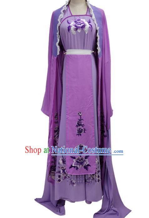 Chinese Ancient Young Lady Purple Dress Shaoxing Opera Fairy Clothing Peking Opera Hua Tan Garment Costume