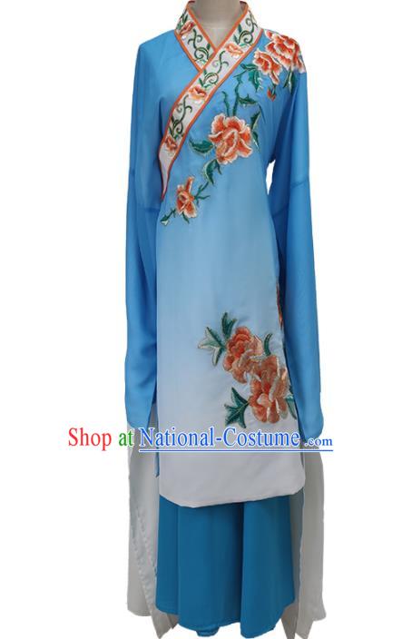 Chinese Peking Opera Hua Tan Garment Costume Ancient Young Mistress Blue Dress Shaoxing Opera Actress Clothing