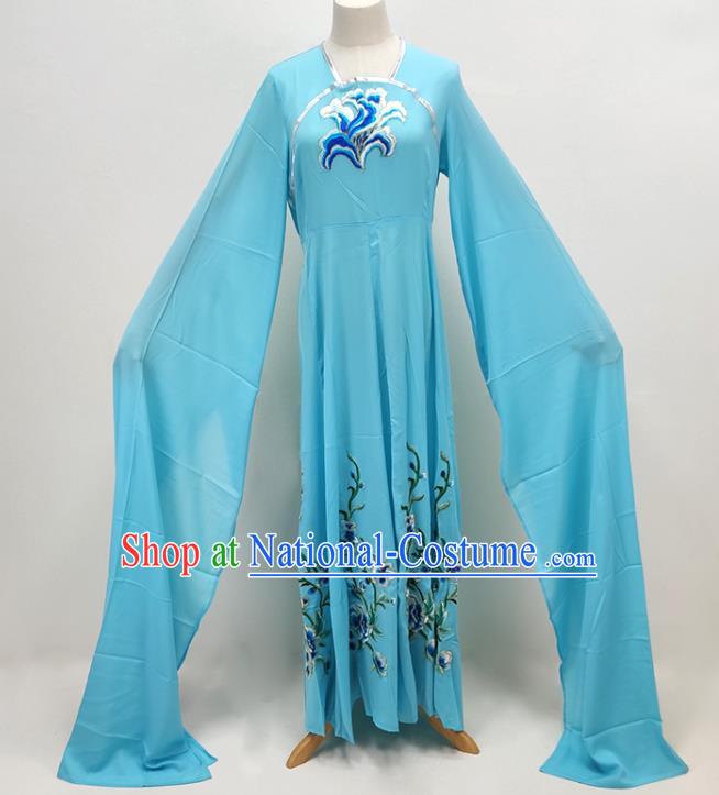 Chinese Ancient Palace Lady Costume Beijing Opera Hua Tan Blue Water Sleeve Dress Huangmei Opera Actress Clothing