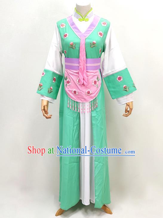 Chinese Beijing Opera Actress Green Dress Huangmei Opera Maid Lady Clothing Ancient Servant Girl Costume