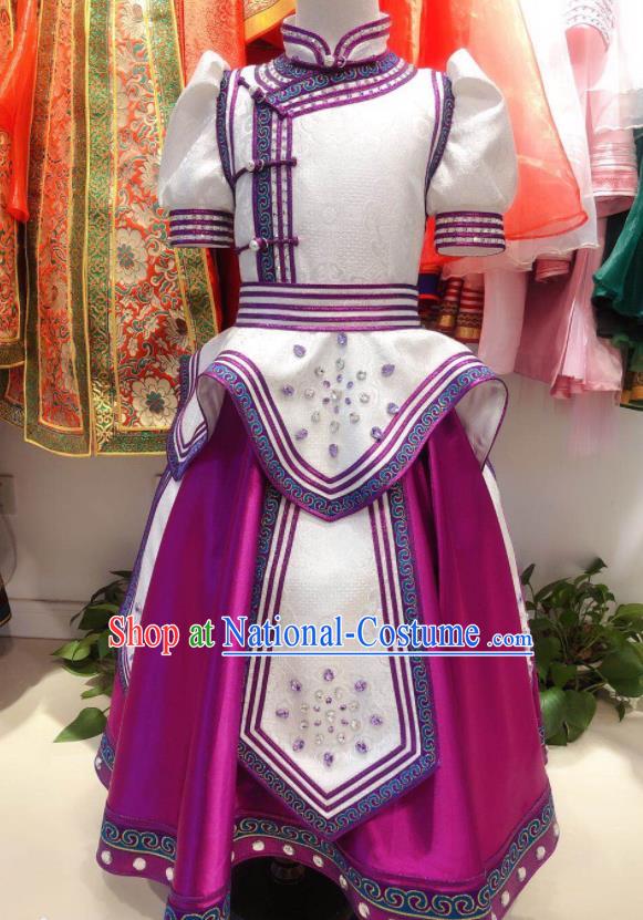 Chinese Mongolian Children Folk Dance Clothing Ethnic Festival Girl Dress Mongol Nationality Garment Costume