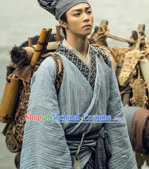 Chinese Ancient Scholar Costume Romance Movie Soul Snatcher Wang Zi Jin Clothing Traditional Civilian Garment and Headpiece