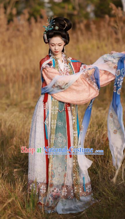 Chinese Ancient Chang E Moon Goddess Clothing Tang Dynasty Noble Woman Garment Costumes Traditional Hanfu Flying Fairy Dresses