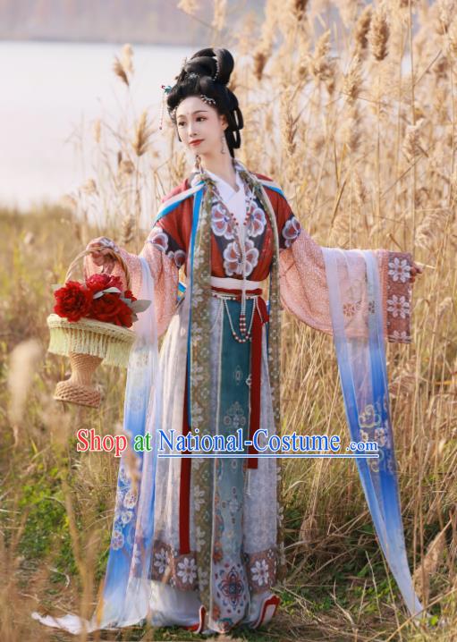 Chinese Ancient Chang E Moon Goddess Clothing Tang Dynasty Noble Woman Garment Costumes Traditional Hanfu Flying Fairy Dresses