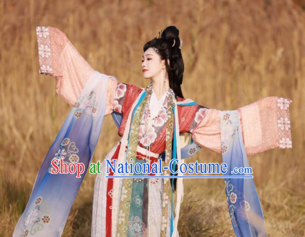 Chinese Ancient Chang E Moon Goddess Clothing Tang Dynasty Noble Woman Garment Costumes Traditional Hanfu Flying Fairy Dresses