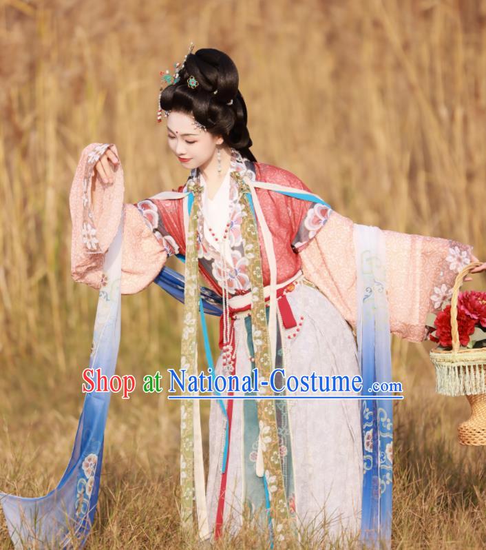 Chinese Ancient Chang E Moon Goddess Clothing Tang Dynasty Noble Woman Garment Costumes Traditional Hanfu Flying Fairy Dresses