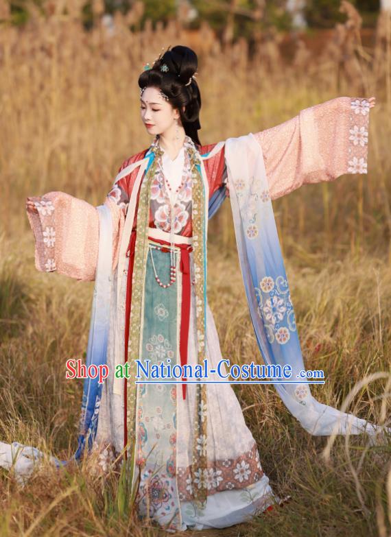 Chinese Ancient Chang E Moon Goddess Clothing Tang Dynasty Noble Woman Garment Costumes Traditional Hanfu Flying Fairy Dresses