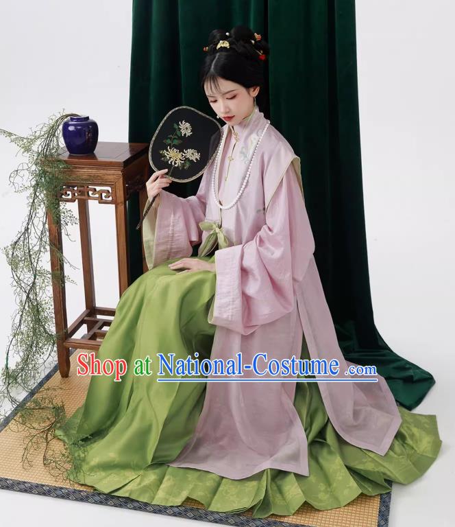 China Ming Dynasty Pink Vest Long Gown and Skirt Traditional Hanfu Ancient Noble Woman Costumes Complete Set