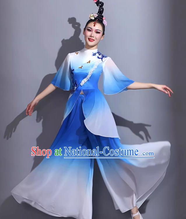 Blue Classical Dance Costumes Female Fan Dance Costumes Square Dance Suits Jiaozhou Yangko Dance Costumes Stage Costumes