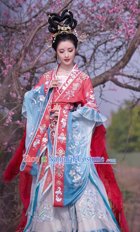 China Southern and Northern Dynasties Court Woman Costumes Traditional Hanfu Jiao Yu Dress Ancient Luo River Goddess Clothing