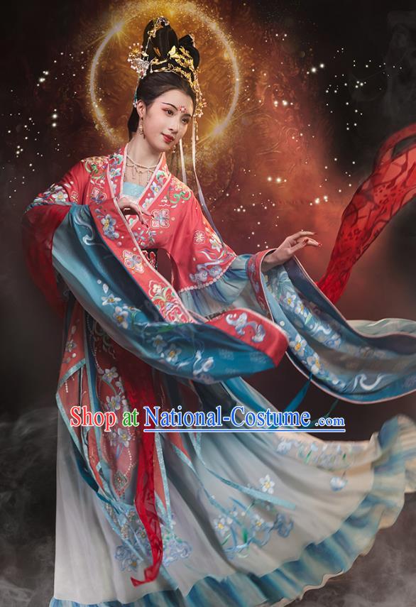 China Southern and Northern Dynasties Court Woman Costumes Traditional Hanfu Jiao Yu Dress Ancient Luo River Goddess Clothing