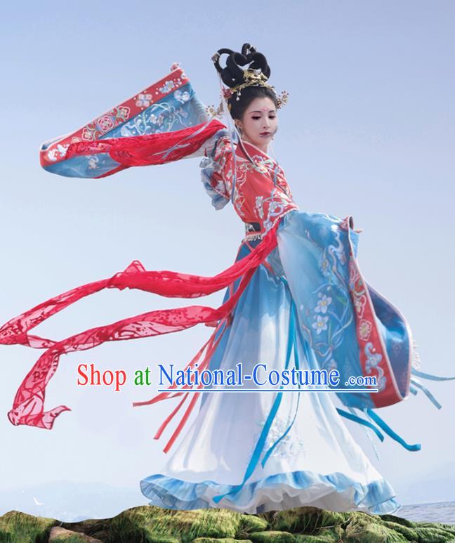 China Southern and Northern Dynasties Court Woman Costumes Traditional Hanfu Jiao Yu Dress Ancient Luo River Goddess Clothing