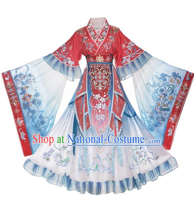 China Southern and Northern Dynasties Court Woman Costumes Traditional Hanfu Jiao Yu Dress Ancient Luo River Goddess Clothing