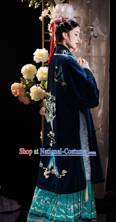 Traditional Winter Hanfu Green Velvet Dress China Ancient Empress Clothing Song Dynasty The Journey of a Legendary Landscape Painting Costume