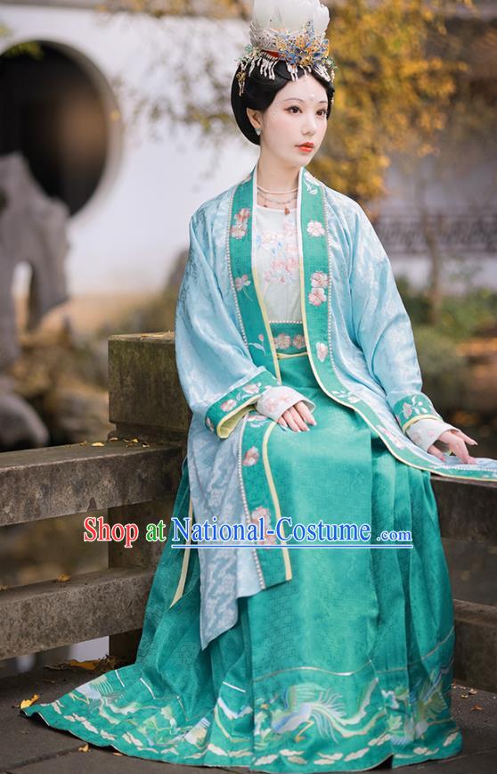 Traditional Winter Hanfu Green Velvet Dress China Ancient Empress Clothing Song Dynasty The Journey of a Legendary Landscape Painting Costume