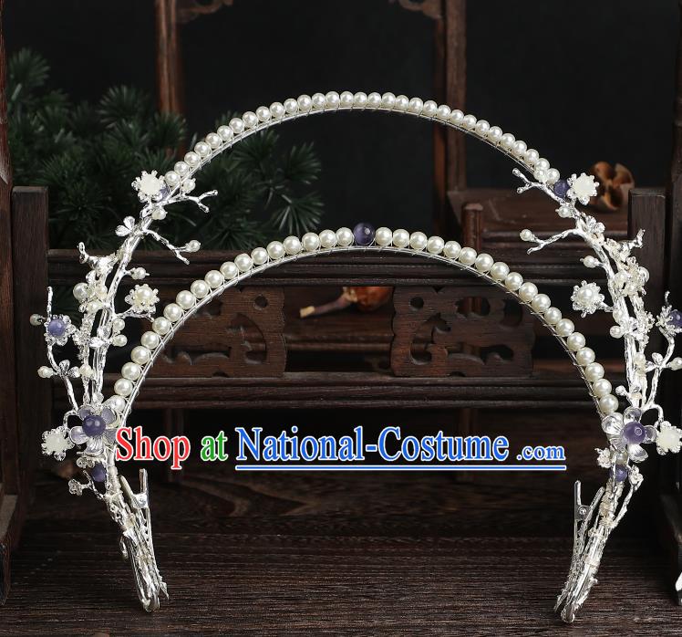 Chinese Ancient Goddess Hair Crown Top Hanfu Hair Jewelry Handmade Pearls Headgear