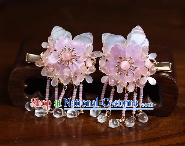 Top Hanfu Hair Jewelries Handmade Pink Flower Headgear Chinese Ancient Princess Hair Claws