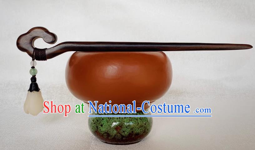 Cheongsam Hair Jewelry Handmade Christmas Gift Chinese Hanfu Jade Mangnolia Headgear Traditional Ebony Hairpin