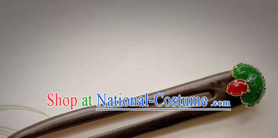 Chinese Hanfu Jade Headgear Traditional Ebony Hairpin Cheongsam Hair Jewelry Handmade Christmas Gift