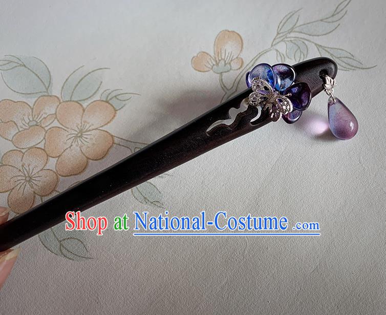 Traditional Ebony Hairpin Handmade Cheongsam Hair Jewelry Christmas Gift Chinese Hanfu Purple Glass Headgear